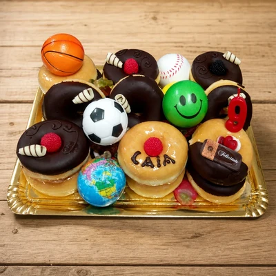 Tarta de Donuts + chuches + juguetes temáticos