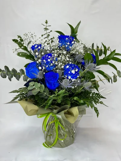 Ramo Rosas Azules en burbuja de agua