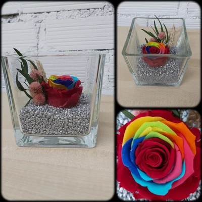 Rosa preservada Arcoiris en Cristal