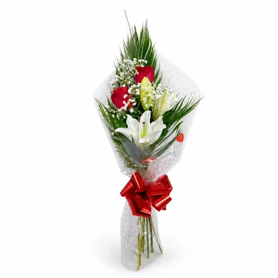 2 Rosas y 1 Lilium
