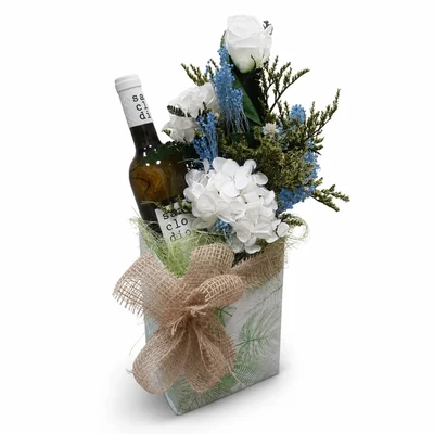 Pack Flor Preservada y Vino Blanco