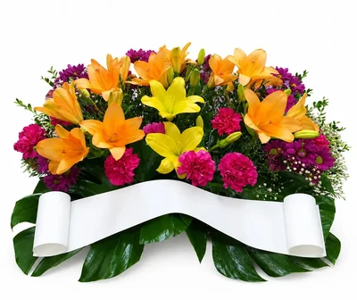 Centro funerario naranja y amarillo