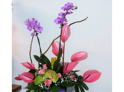 Centro de Orquidea + Flores cortadas estilo clásico