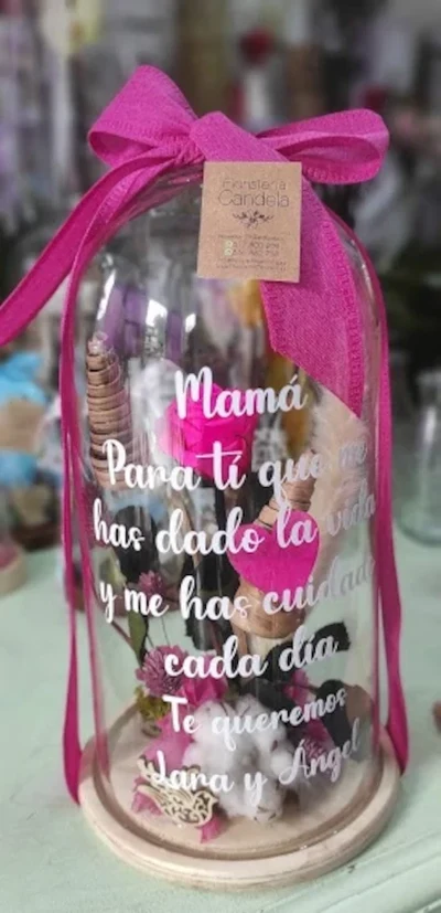 Cúpula de cristal rosa preservada y decoración + FRASE