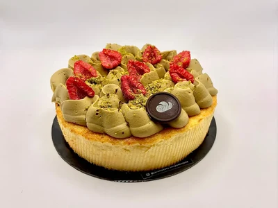 Cheesecake de pistacho y frambuesa