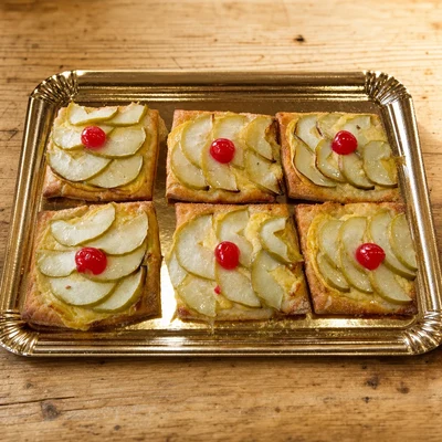 Tartaleta de Fólado, crema pasteleira e mazá SEN GLUTE e SEN LACTOSA