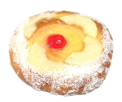 Ensaimada de crema, mazá e coco.